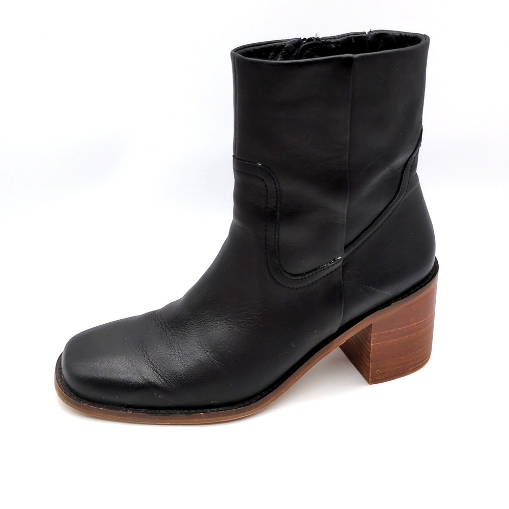 Patina Shoes Womens Black 10 Leather Western Ankle Boots Side Zip Stacked Heel